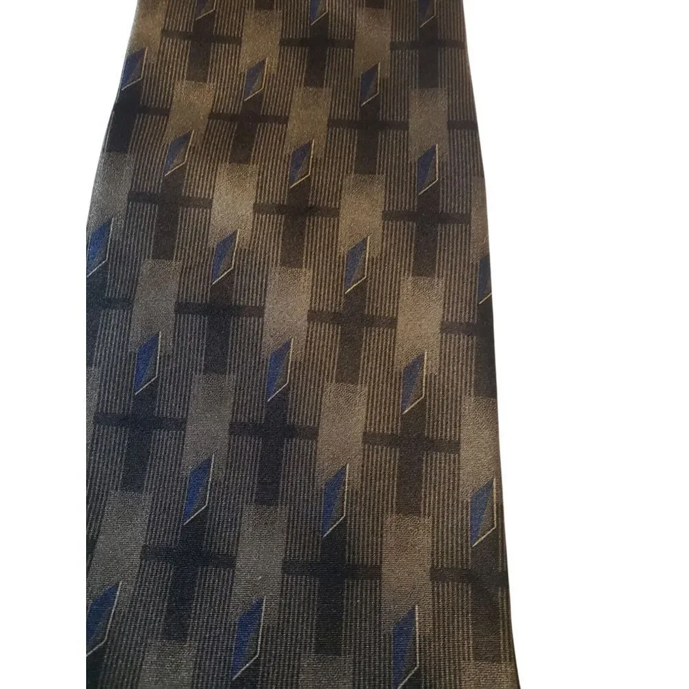 Bill Blass Neck Tie Mens‎ Designer Green Black Blue Geometric Business Casual
